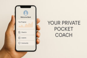 Hand holding phone displaying recovery app dashboard.