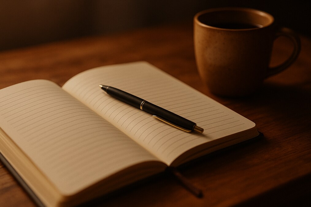 journal and pen on a table